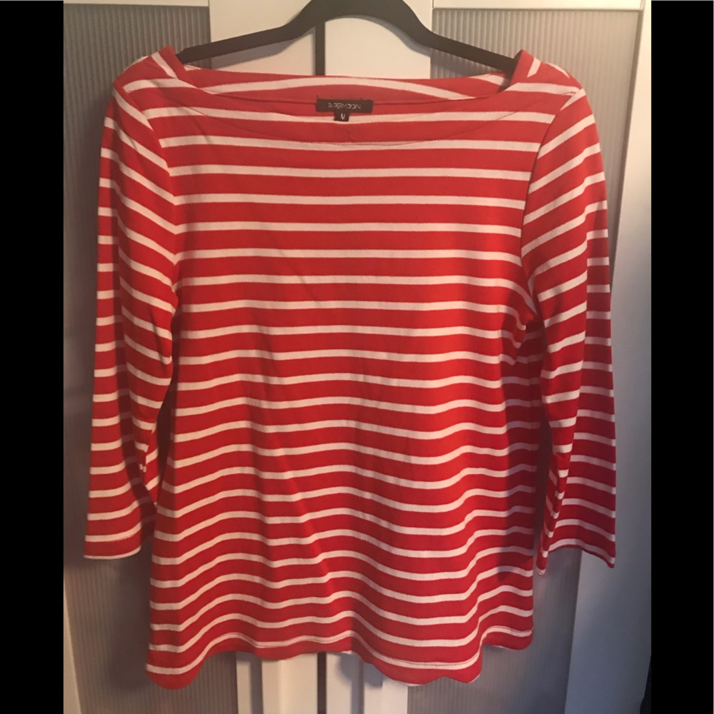 Medium Red & White Boat Neck Top